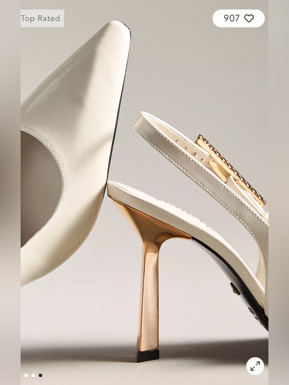 SCHUTZ Cream Pointed Slingback Heels with Gold Buckle & Gold Heel - Picture 3 of 9